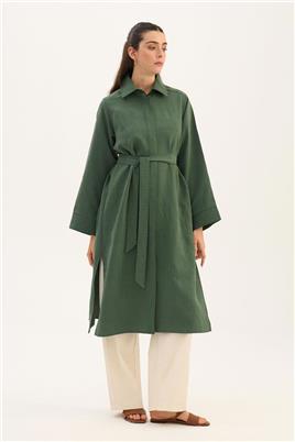 Çizgili Tensel Uzun Tunik Koyu yeşil