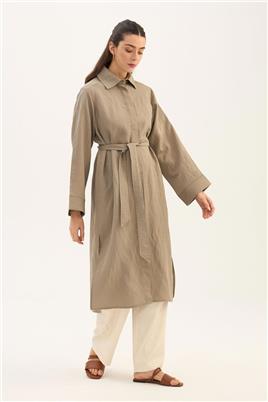 Çizgili Tensel Uzun Tunik Gri