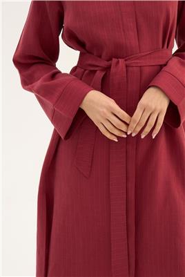 Çizgili Tensel Uzun Tunik Bordo