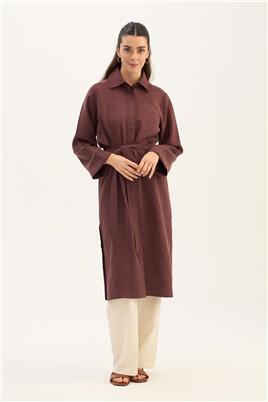 Çizgili Tensel Uzun Tunik Acı kahve