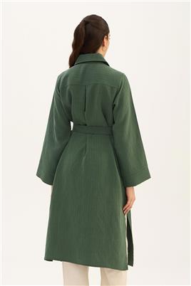 Çizgili Tensel Uzun Tunik Koyu yeşil