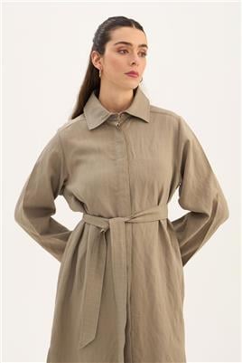 Çizgili Tensel Uzun Tunik Gri