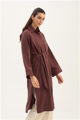 Çizgili Tensel Uzun Tunik Acı kahve