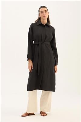 Çizgili Tensel Uzun Tunik Siyah