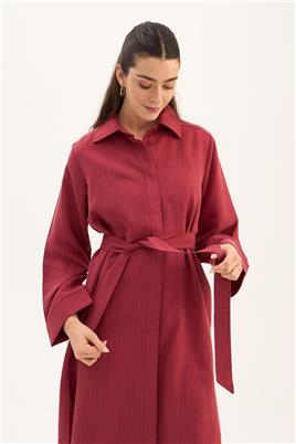 Çizgili Tensel Uzun Tunik Bordo