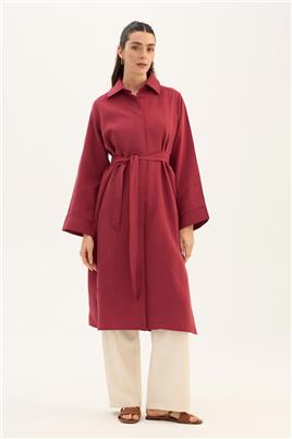 Çizgili Tensel Uzun Tunik Bordo