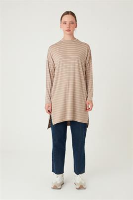 Çizgili Tunik Bej
