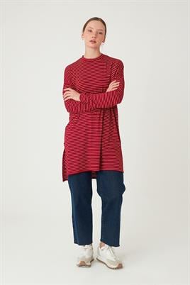 Çizgili Tunik İnce Bordo