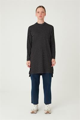 Çizgili Tunik İnce Siyah