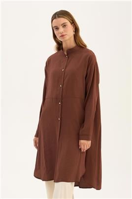 Damla Düğmeli Modal Tunik Kahverengi