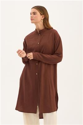 Damla Düğmeli Modal Tunik Kahverengi