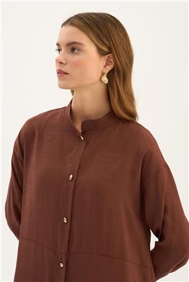 Damla Düğmeli Modal Tunik Kahverengi