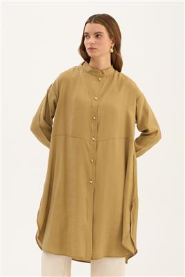 Damla Düğmeli Modal Tunik Zeytin Yeşili
