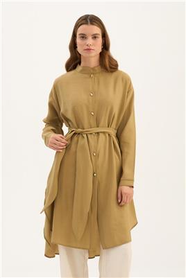 Damla Düğmeli Modal Tunik Zeytin Yeşili
