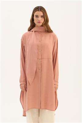 Damla Düğmeli Modal Tunik Gül kurusu