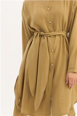 Damla Düğmeli Modal Tunik Zeytin Yeşili