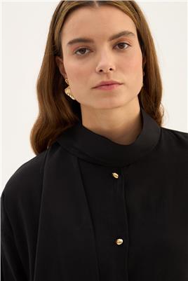 Damla Düğmeli Modal Tunik Siyah