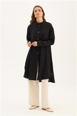 Damla Düğmeli Modal Tunik Siyah