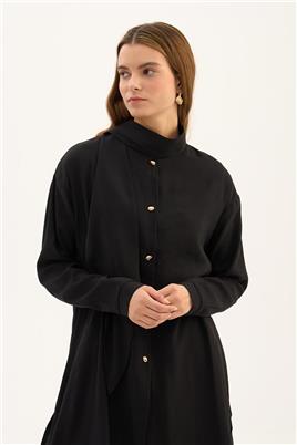 Damla Düğmeli Modal Tunik Siyah