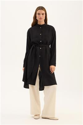 Damla Düğmeli Modal Tunik Siyah