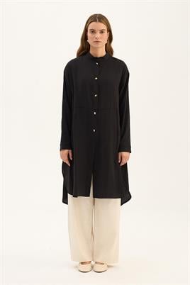 Damla Düğmeli Modal Tunik Siyah