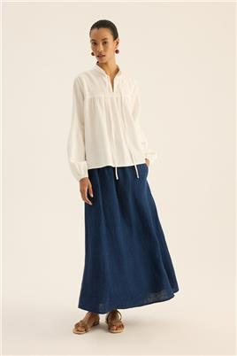 Dantel Ara Şeritli Bluz Ekru