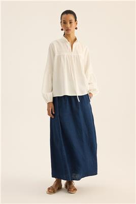 Dantel Ara Şeritli Bluz Ekru