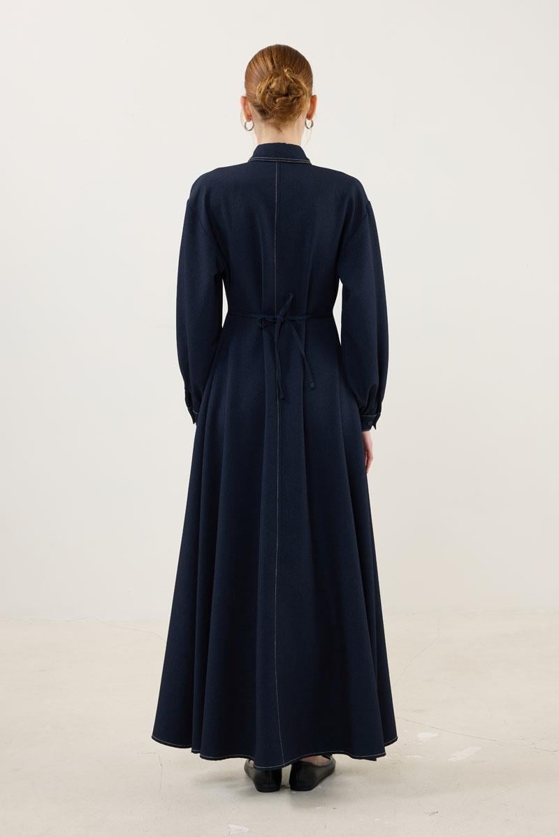 Denizci Yaka Elbise Lacivert