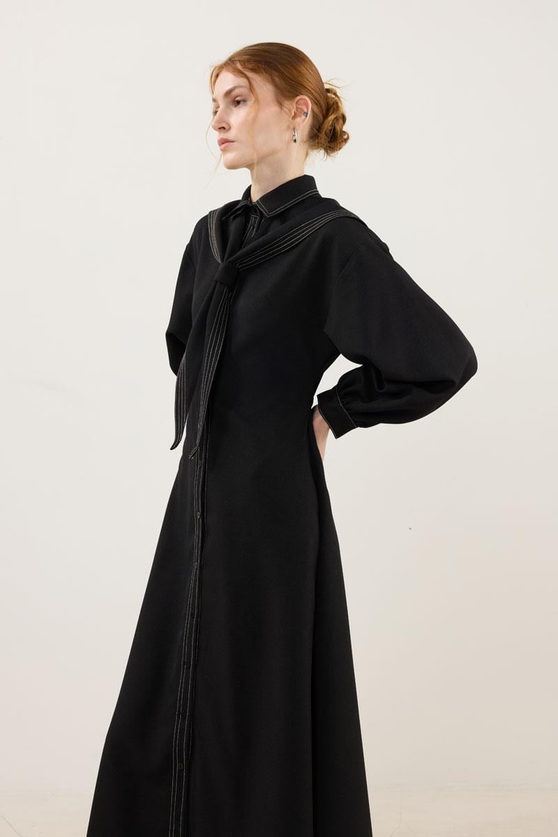 Denizci Yaka Elbise Siyah