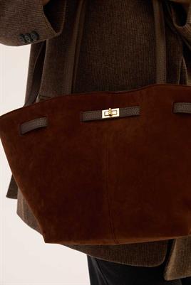 Deri Detaylı Süet Çanta Acı kahve