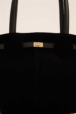 Deri Detaylı Süet Çanta Siyah