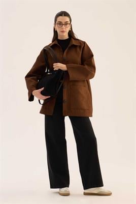 Deri Detaylı Süet Çanta Siyah