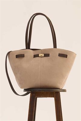 Deri Detaylı Süet Çanta Vizon