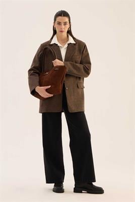 Deri Detaylı Süet Çanta Acı kahve