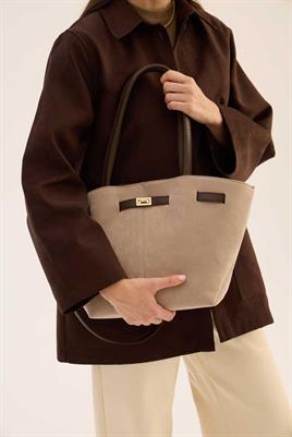 Deri Detaylı Süet Çanta Vizon