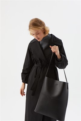 Deri Shopper Çanta Siyah