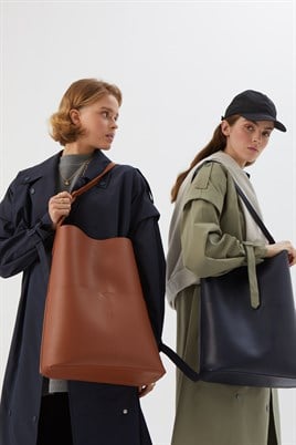 Deri Shopper Çanta Taba