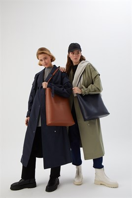 Deri Shopper Çanta Taba