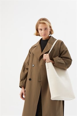 Deri Shopper Çanta Kemik