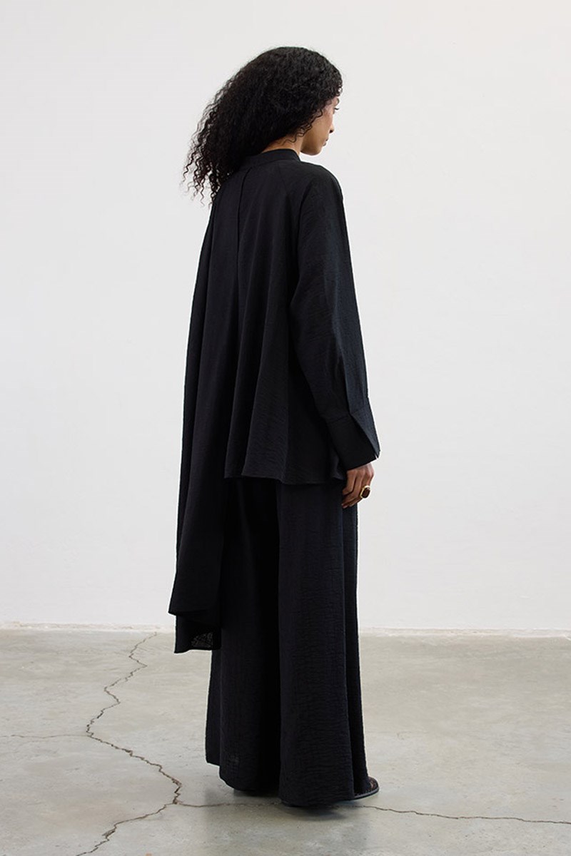 Desenli Asimetrik Gömlek Siyah