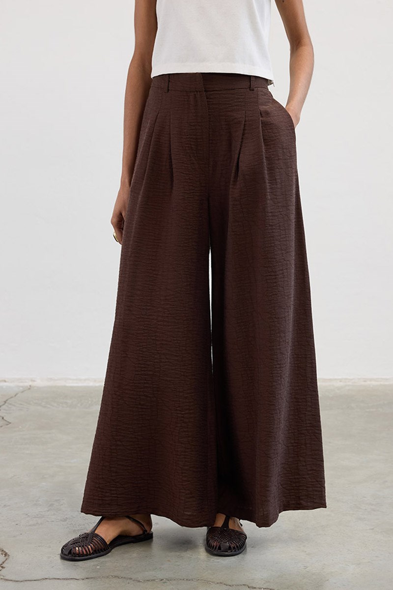 Desenli Çift Pile Pantolon Acı kahve