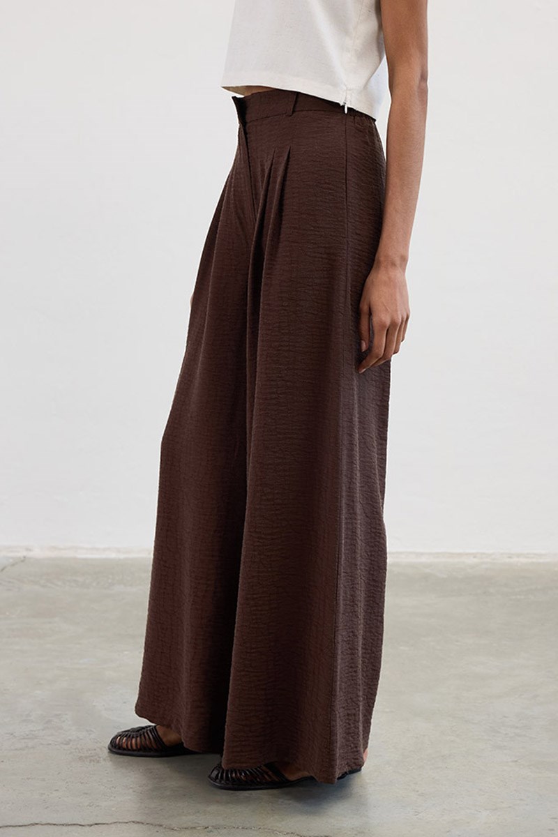 Desenli Çift Pile Pantolon Acı kahve