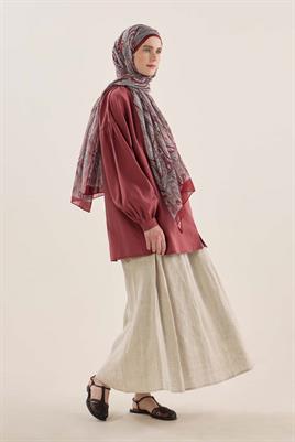 Desenli Etnik Şal Açık Bordo