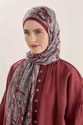 Desenli Etnik Şal Açık Bordo