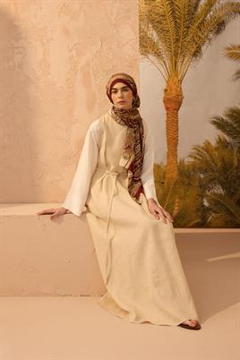 Desenli Etnik Şal Bordo - Camel