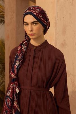 Desenli Etnik Şal Lacivert - Kırmızı