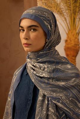 Desenli Etnik Şal Mavi - Gri