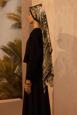 Desenli Etnik Şal Siyah - Camel