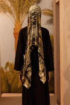 Desenli Etnik Şal Siyah - Camel