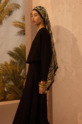 Desenli Etnik Şal Siyah - Camel